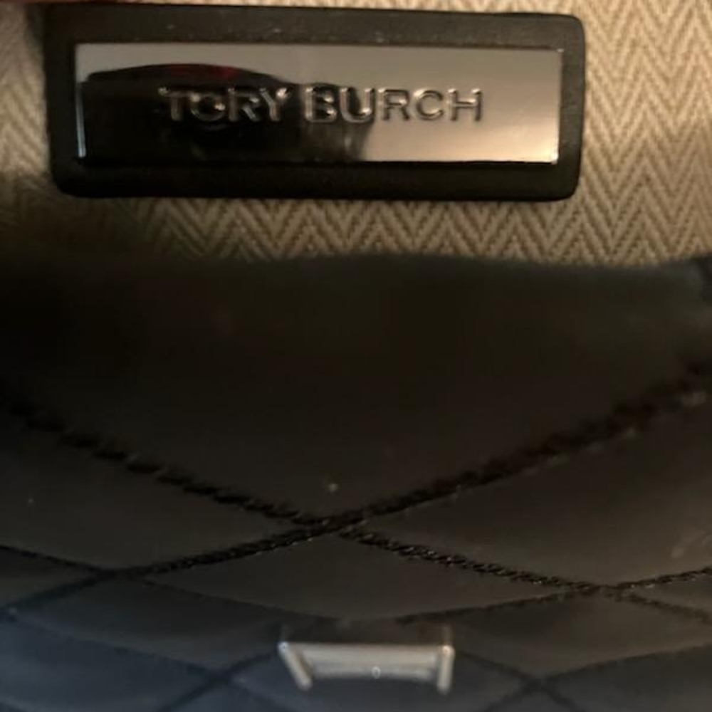 Tory Burch Black Quilted Shoulder Bag With Black Chain Strap